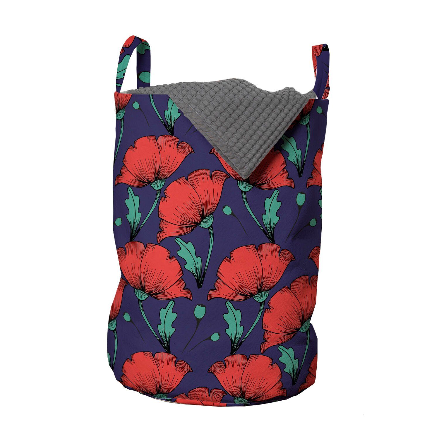 Abakuhaus Wäschesäckchen Wäschekorb mit Griffen Garden Poppy Kordelzugverschluss für Jahrgang Blossom Waschsalons, Meadow