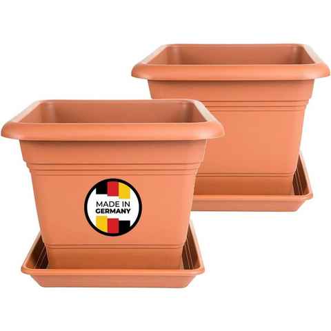 Centi Pflanzkübel Blumentopf Gross XXL, Pflanzkübel Groß Außen mit Untersetzer (Set, 2 St., eckick 48cm x48cm, Made in DE), Pflanzentopf Kunststoff Terracotta, Pflanzkübel