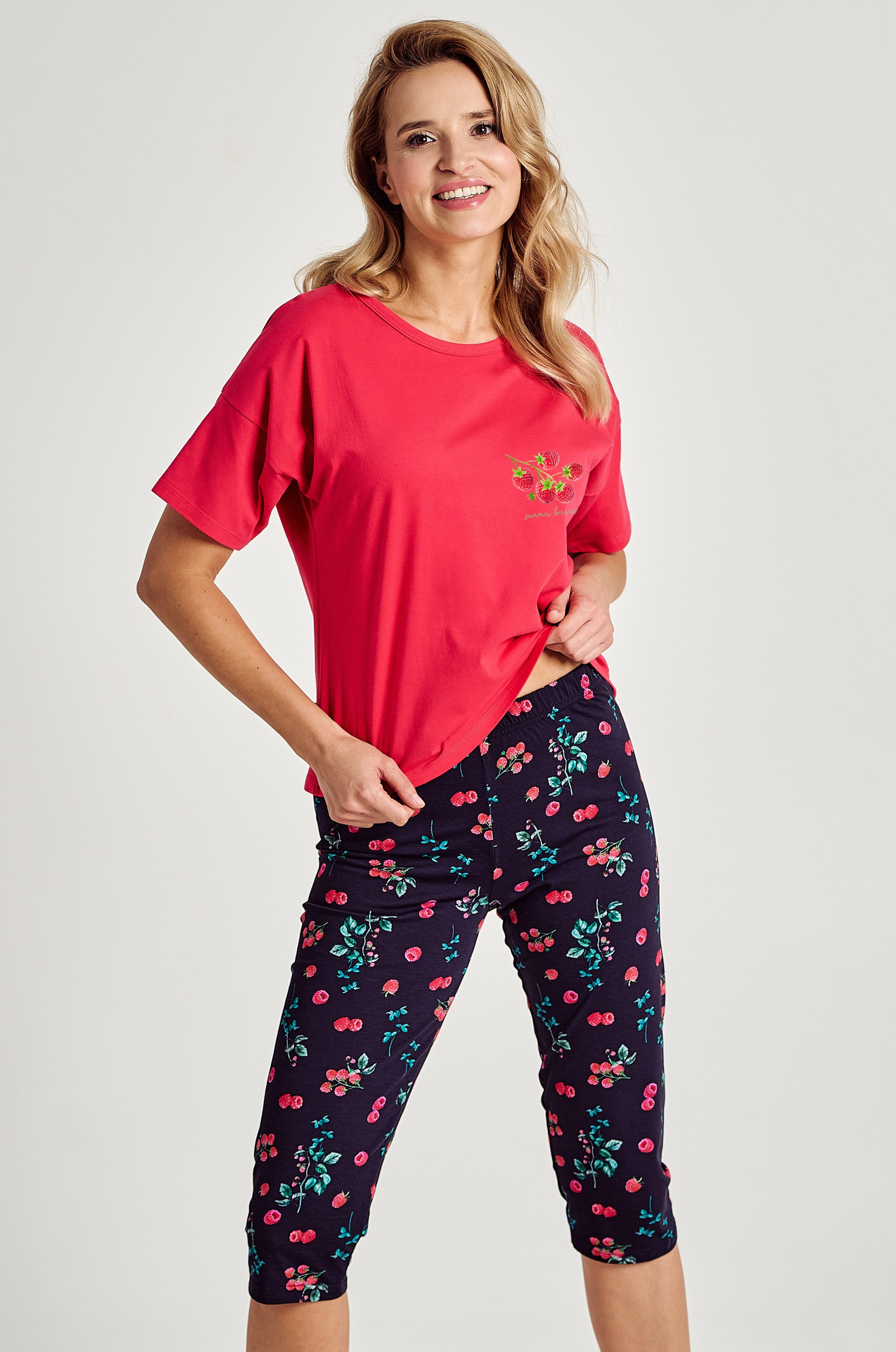 Mademoiselle Sommeil Capri-Pyjama Schlafanzug (2 tlg., 1 Stück) mit Himbeeren-Druck