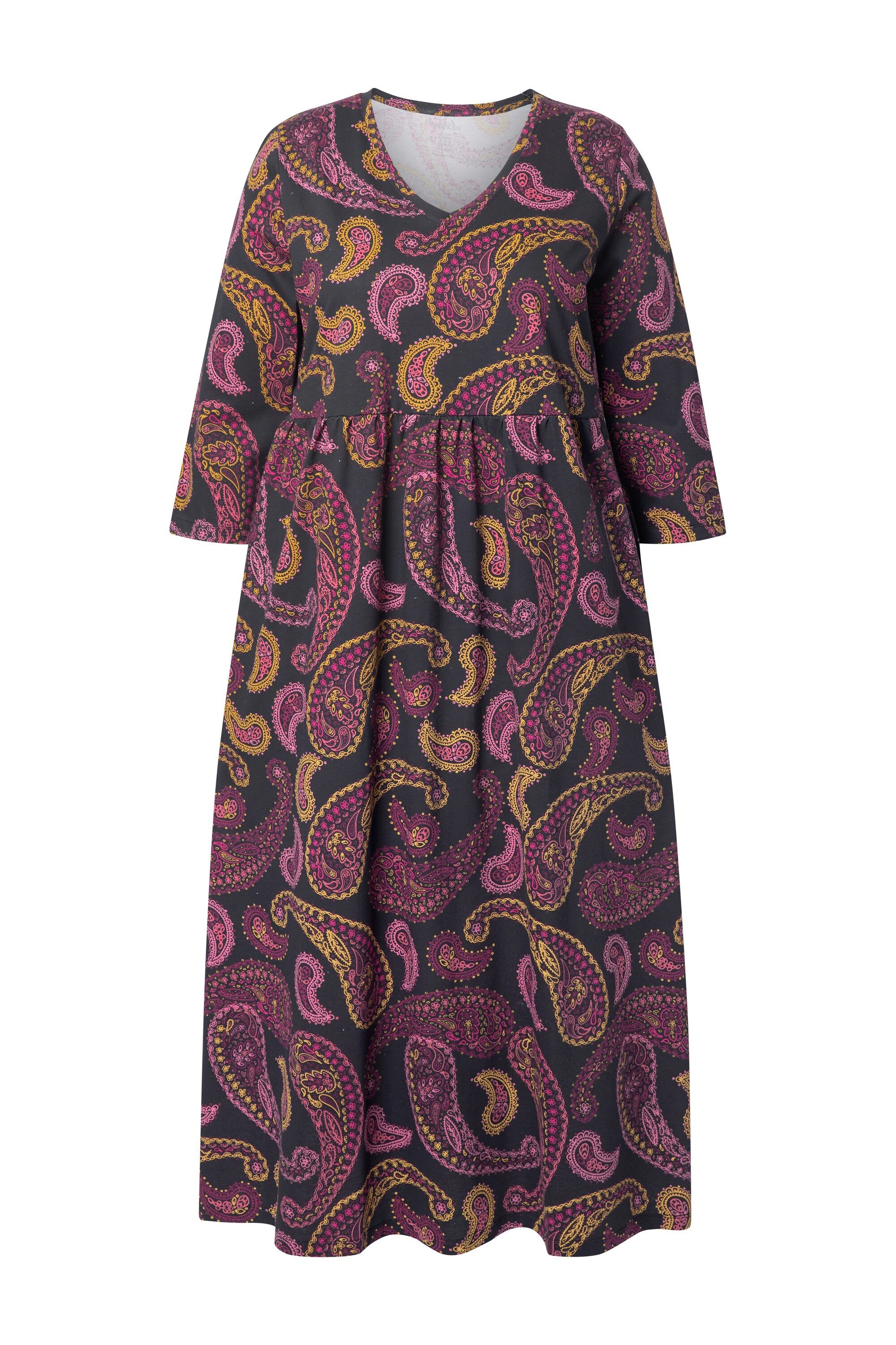 Ulla Popken Maxikleid Jersey-Maxikleid A-Linie V-Ausschnitt 3/4-Arm günstig online kaufen