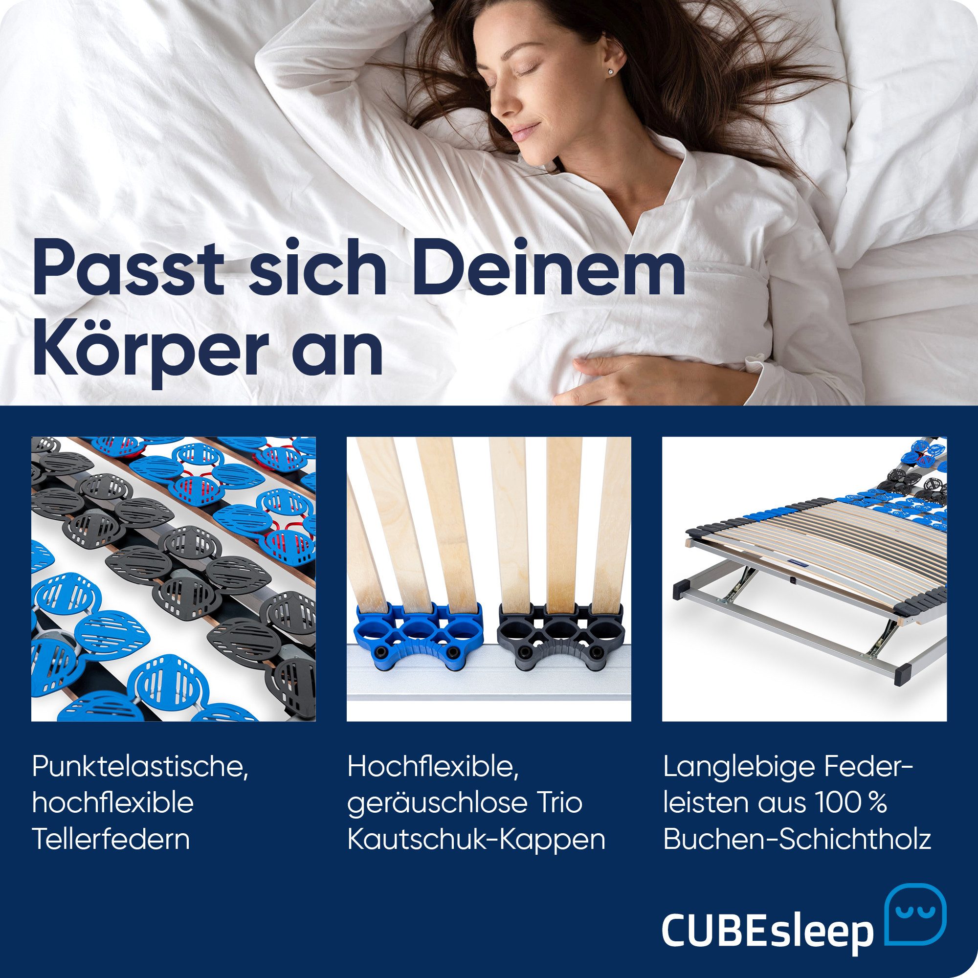 Lattenrost Plus KF, CUBEsleep, Kopfteil verstellbar, Fußteil verstellbar, 10 Jahre Garantie, fertig montiert, Made in Germany