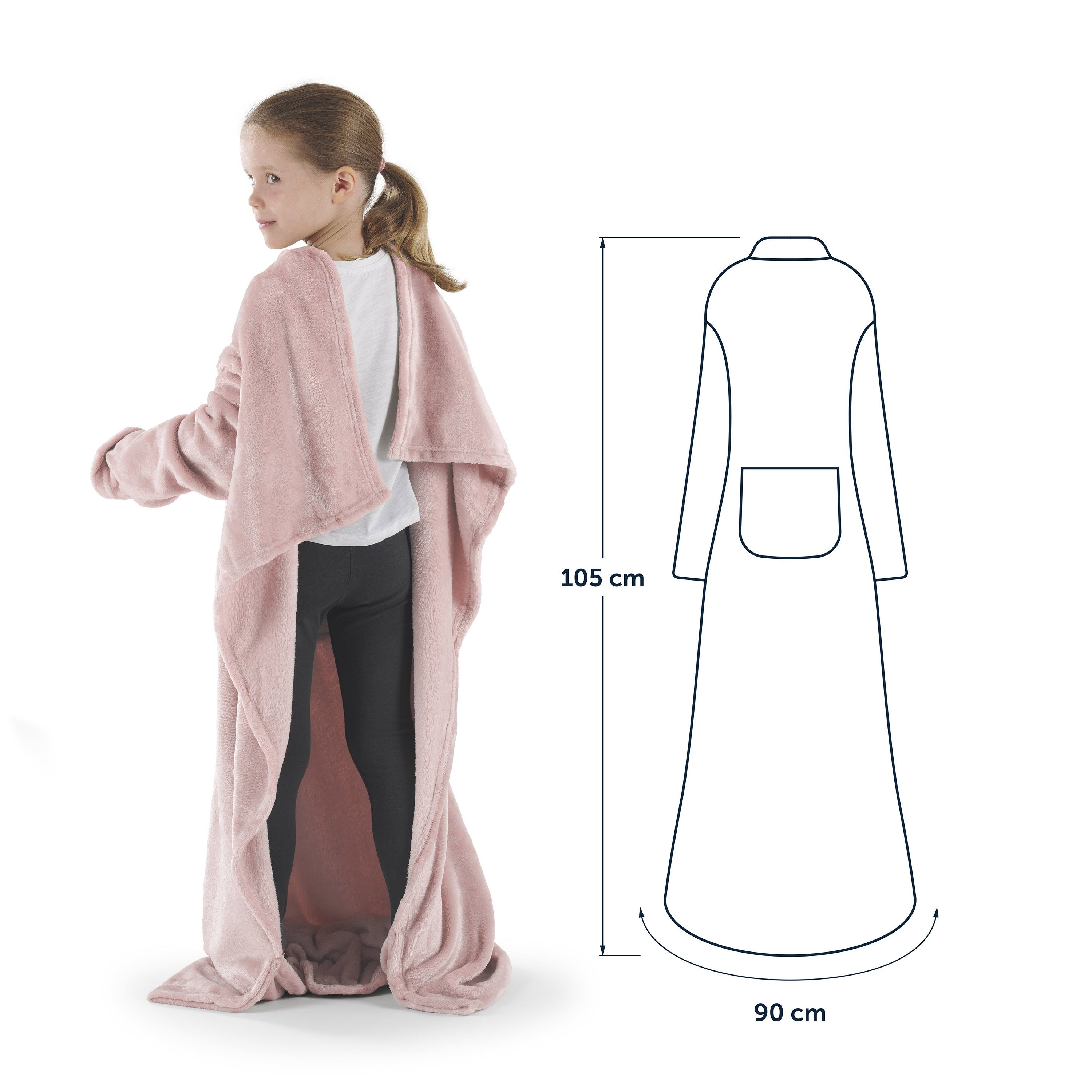 Pink Fußsack 2 Fronttaschen - Blumtal, für Decke und Ärmeln mit - Fleecedecke, Kinder Bewegungsfreiheit Blumtal Mikrofaser Kinderdecke Pink mit Powder Kuscheldecke