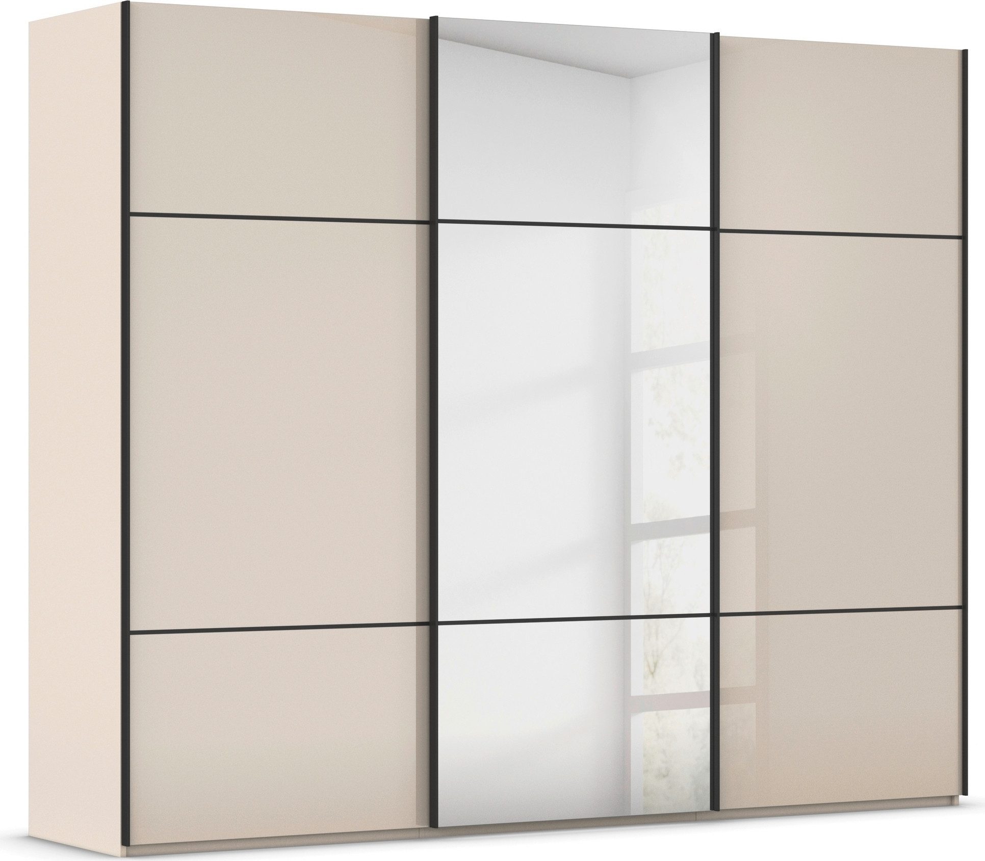 rauch Schwebetürenschrank Kleiderschrank Schrank Garderobe Schlafzimmerschrank SCALE-TRIO edle dreigeteilte Front mit 2 Zierleisten Spiegel/Glas MADE IN GERMANY