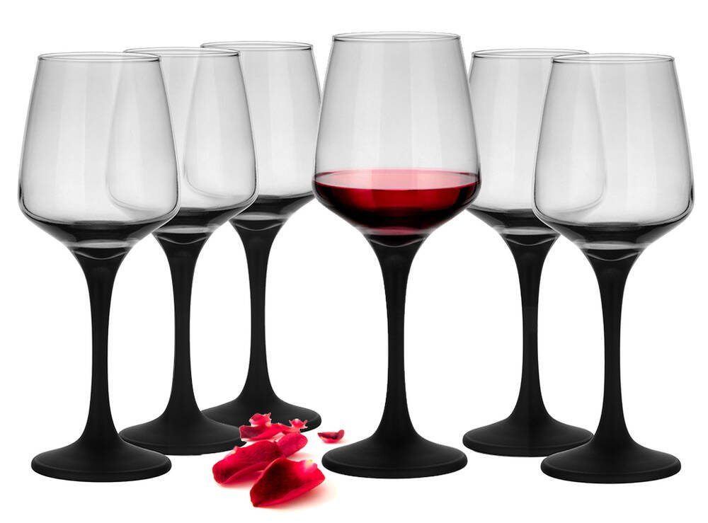 Sendez Rotweinglas 360ml mit schwarzem Stiel Rotweingläser Weißweingläser Weinkelch, 6-tlg., Glas