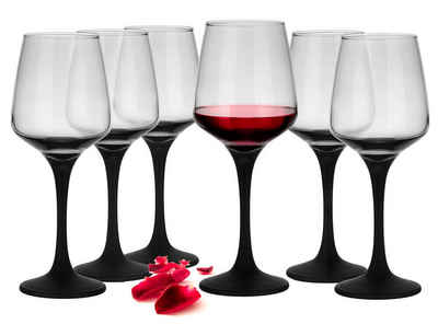 Sendez Rotweinglas 360ml mit schwarzem Stiel Rotweingläser Weißweingläser Weinkelch, Glas