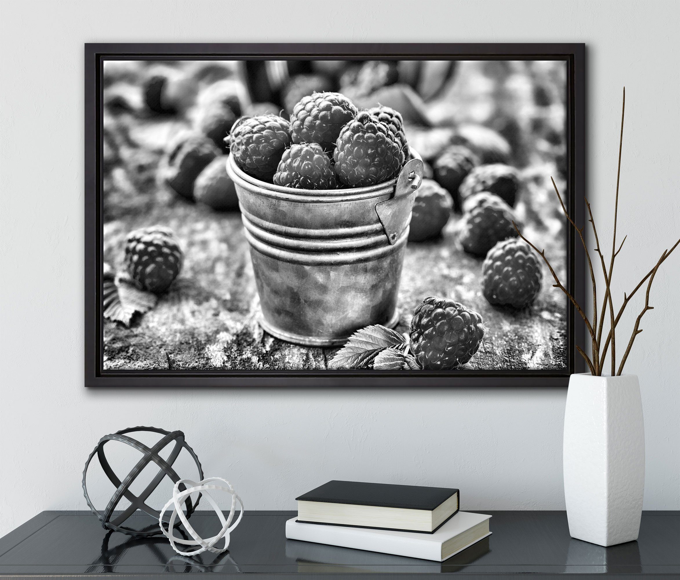 Pixxprint Leinwandbild Früchte Eimer Obst (1 St), Wanddekoration bespannt, in fertig einem Zackenaufhänger gefasst, Leinwandbild food, Fruit Schattenfugen-Bilderrahmen inkl