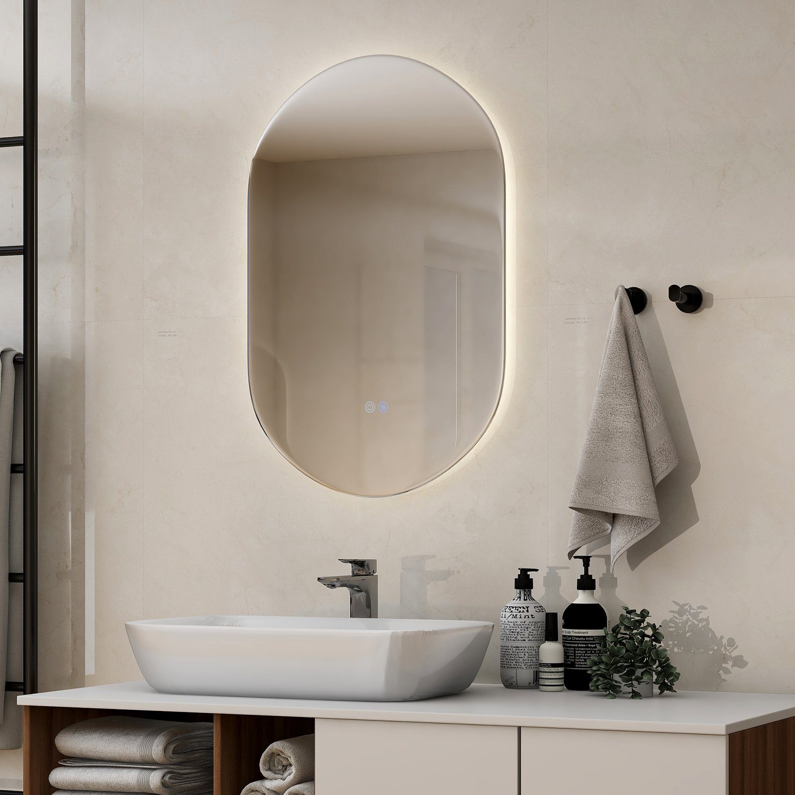 Oval, COSTWAY Funktion Touch LED-Lichtspiegel Badspiegel, 80x50cm