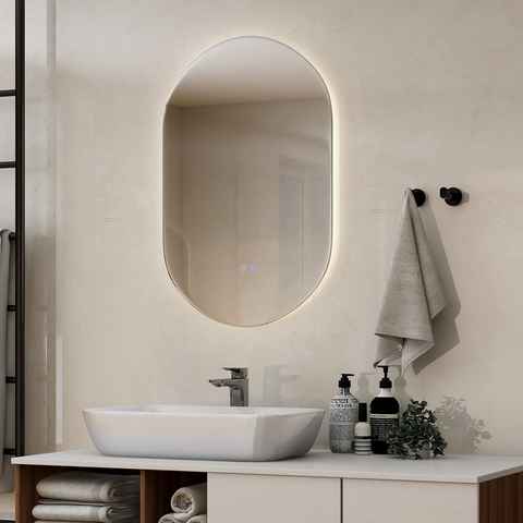 COSTWAY LED-Lichtspiegel Badspiegel, 80x50cm Oval, Touch Funktion