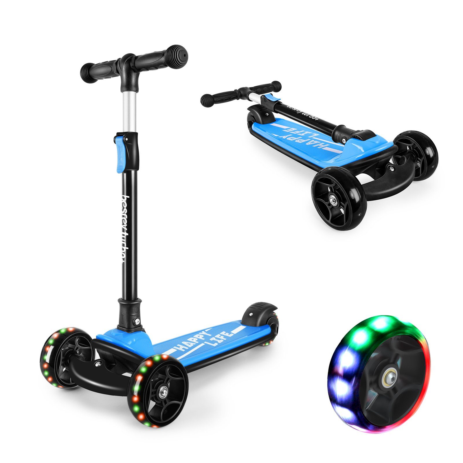 besrey Dreiradscooter Kinder Roller Höhenverstellbarer Faltbarer  Trittroller LED, Alle drei Räder mit LED