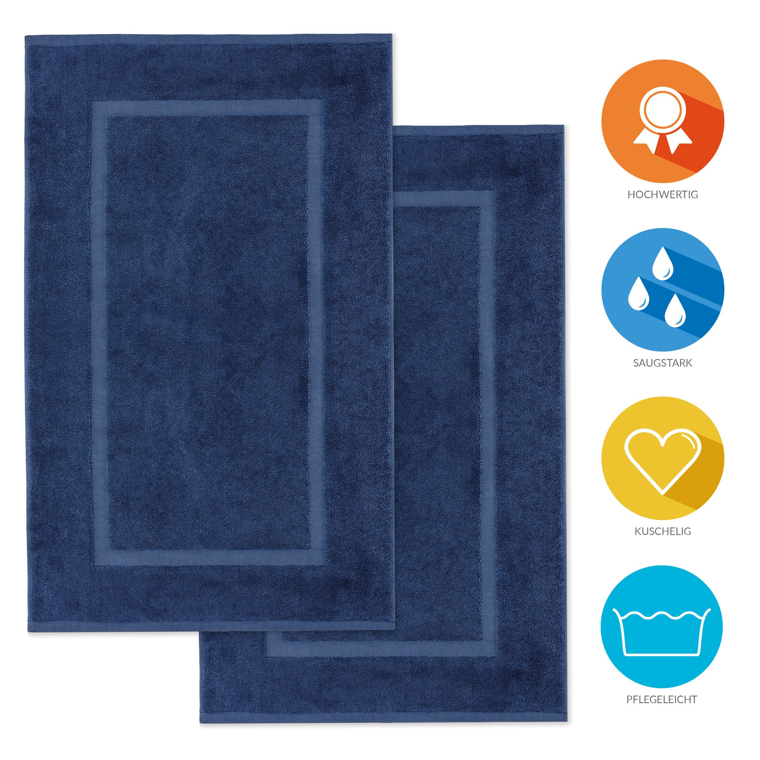 Lavea Badematte 2er Set Badeteppiche Elena Frottee 50x80 cm Badvorleger, 100% Baumwolle, 500 g/m² Frottier, weich & saugstark, pflegeleicht