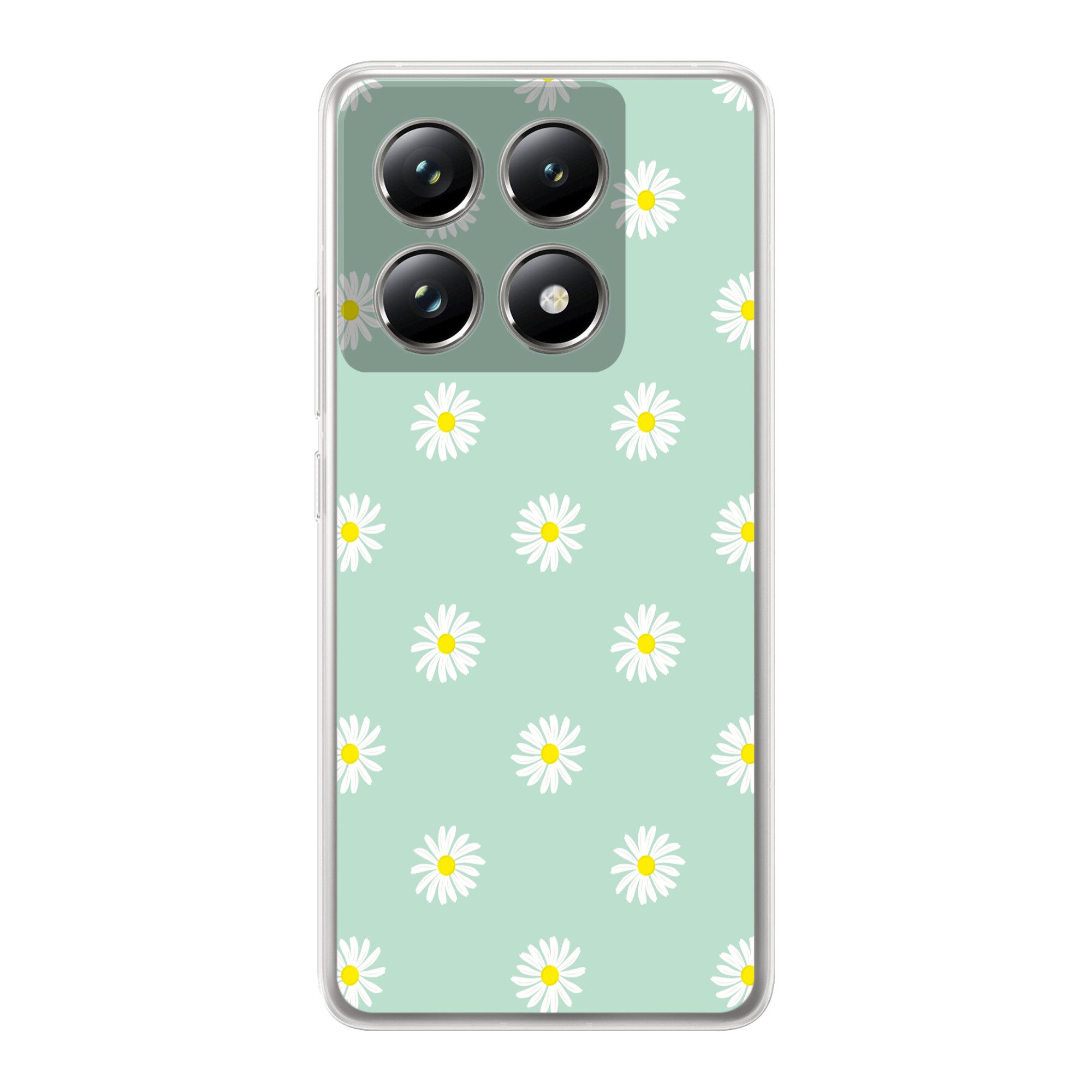 MuchoWow Handyhülle für Xiaomi 14T Pro Gänseblümchen - Pastell - Weiß - Grün - Florales Mu, Phone Case, Silikon, Schutzhülle Dünn