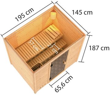 welltime Sauna Sunie, BxTxH: 195 x 145 x 187 cm, 38 mm, 3,6-kW-Plug & Play Ofen mit ext. Steuerung