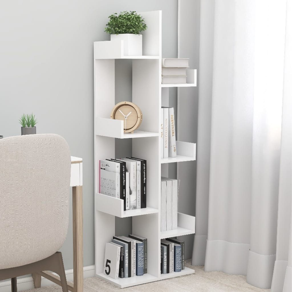 furnicato Bücherregal Weiß 48 x 25,5 x 140 cm aus Holzwerkstoff, 1-tlg., Stabiles Standregal mit 8 Fächern und Wandhalterung für das Büro
