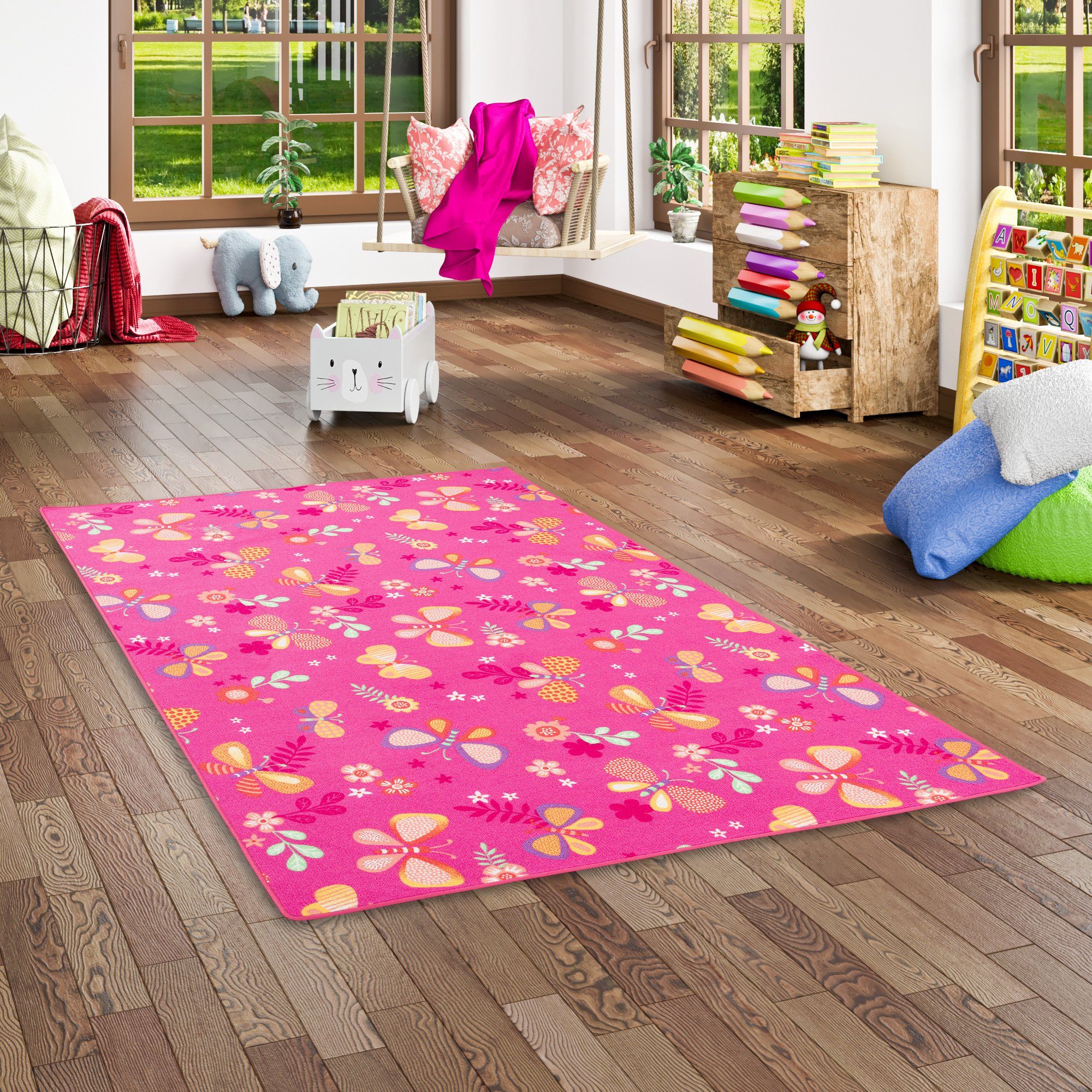 Snapstyle Kinderteppich Kinder Spiel Teppich Schmetterling, Eckig, Höhe: 4 mm