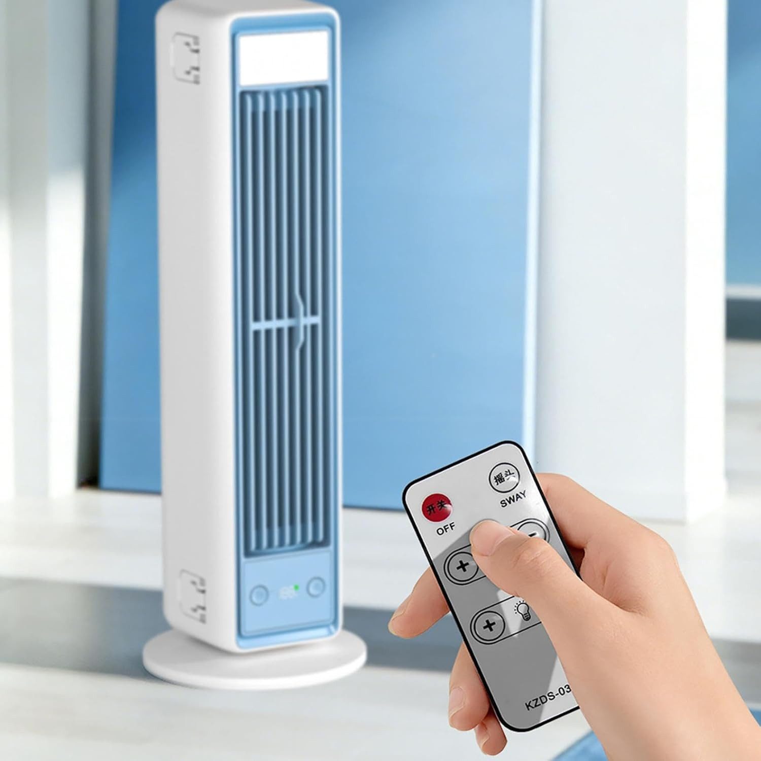 MOPUEA Turmventilator USB Tischventilator mit Akku 5 Stufen LED Display Fernbedienung, 5 Stufen LED Display Akku Fernbedienung 120° Schwenken
