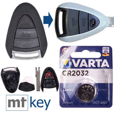 mt-key Auto Schlüssel Ersatz Gehäuse 3 Tasten + HAA Rohling + VARTA CR2032 Knopfzelle, CR2032 (3 V), für PORSCHE 911 997 987 Boxster Cayman Funk Fernbedienung