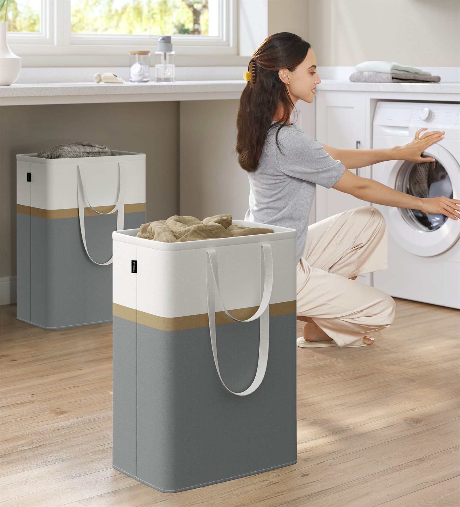SONGMICS Wäschekorb, 2er Set, 75 L Wäschesammler faltbar, leicht zu tragen günstig online kaufen