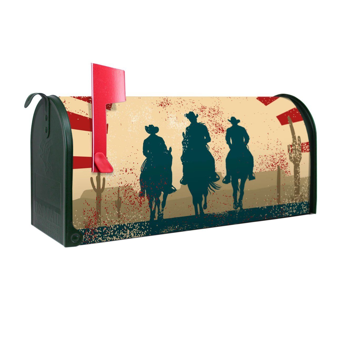 banjado Amerikanischer Briefkasten Mailbox Drei Cowboys (Amerikanischer Briefkasten, original aus Mississippi USA), 22 x 17 x 51 cm grün