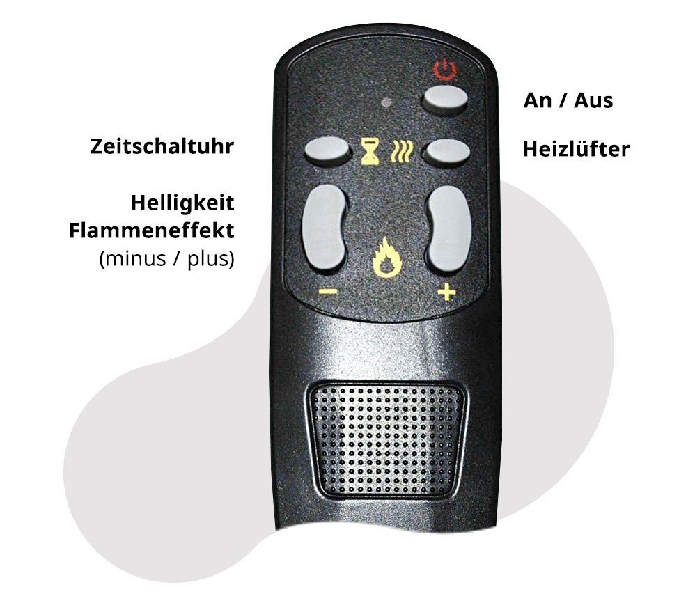 LED Dekorationen, FIRE Fernbedienung, Heizung, elektrisch Feuer Wandkamin 3 mit Kamin GLOW mit (weiß) Timer, Elektrokamin Pluto Elektrischer