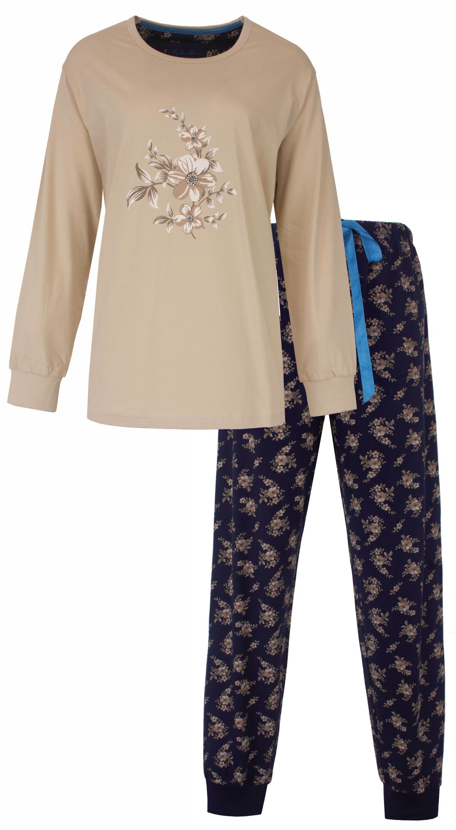 Medaillon Schlafanzug Damen Pyjama mit Bündchen (2 tlg) Baumwolle