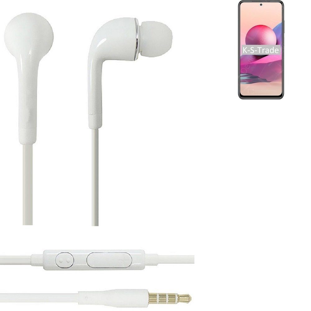 K-S-Trade für Xiaomi Redmi Note 10S In-Ear-Kopfhörer (Kopfhörer Headset mit Mikrofon u Lautstärkeregler weiß 3,5mm)