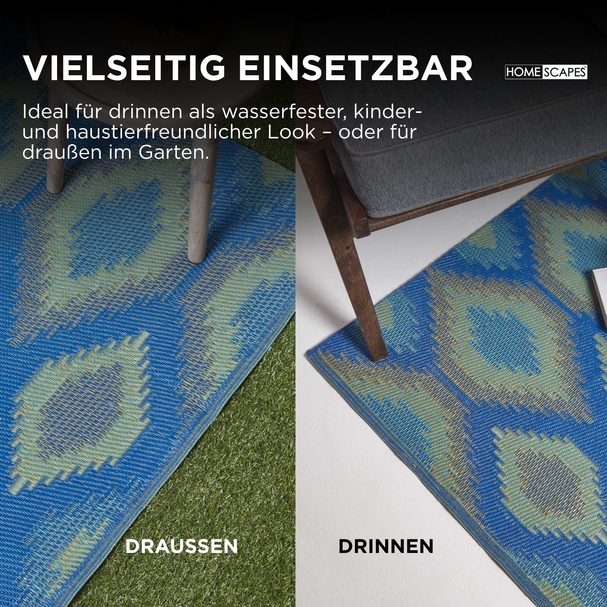 Homescapes Outdoorteppich Outdoor-Teppich Amber aus Polpropylen mit blau-grünem, 120 x 180 cm, rechteckig, Höhe: 20 mm – Bild 4 von 5