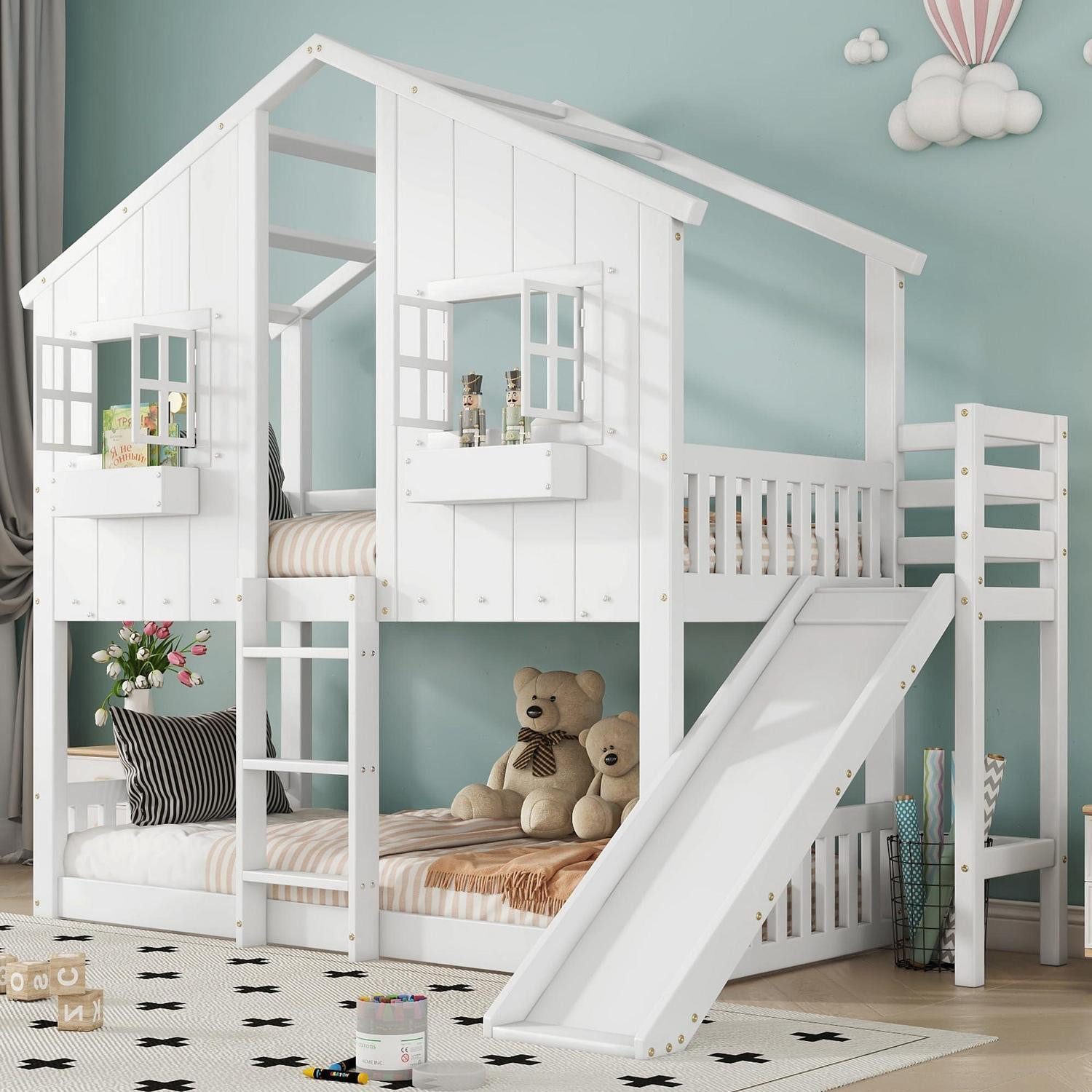 LuxusKollektion Spielbett Etagenbett Hausbett Rutsche 90x200