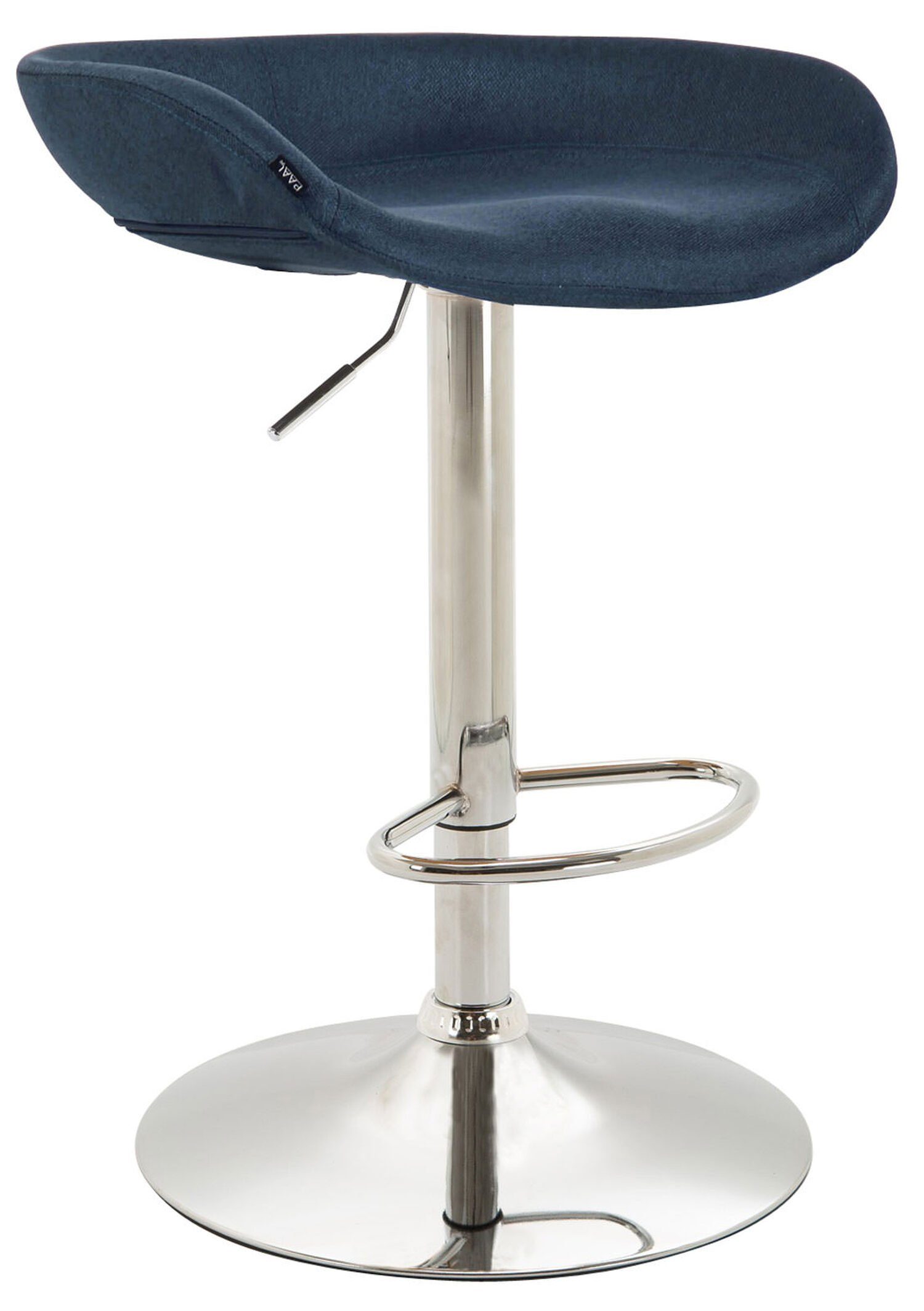 TPFLiving Barhocker Anna mit angenehmer Fußstütze (Barstuhl Hocker für Theke & Küche - 360° drehbar und höhenverstellbar), Gestell Metall chrom - Sitzfläche: Stoff Blau