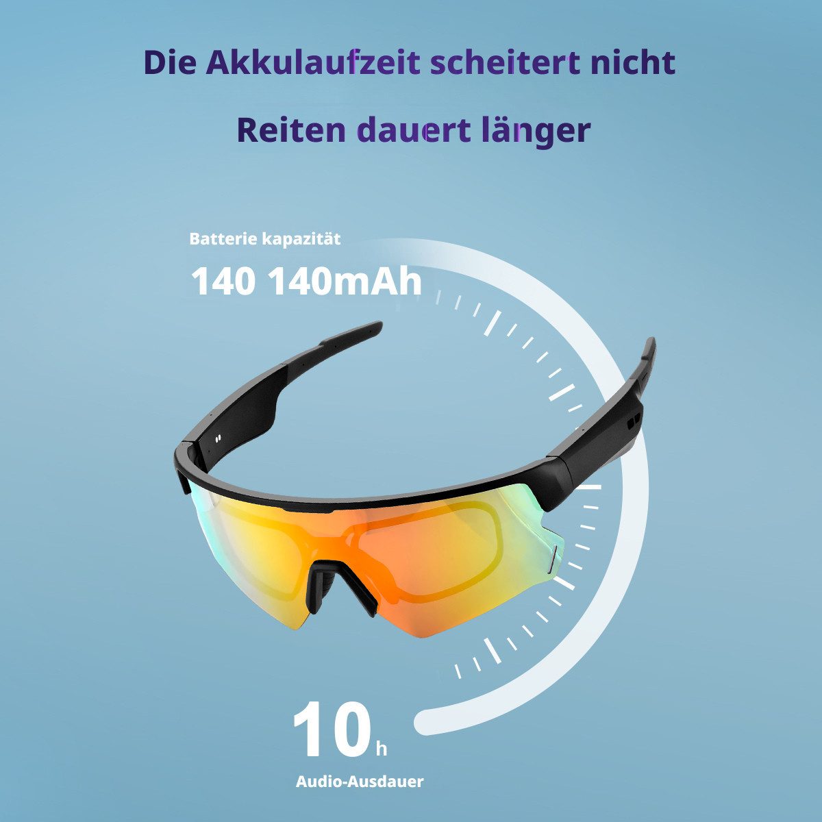blackview Sportbrille D2 Fahrradbrille mit integriertem Bluetooth-Kopfhörer, IP54, UV400, Open-Ear-Akustik, Belüftungsdesign, Physiche Tasten