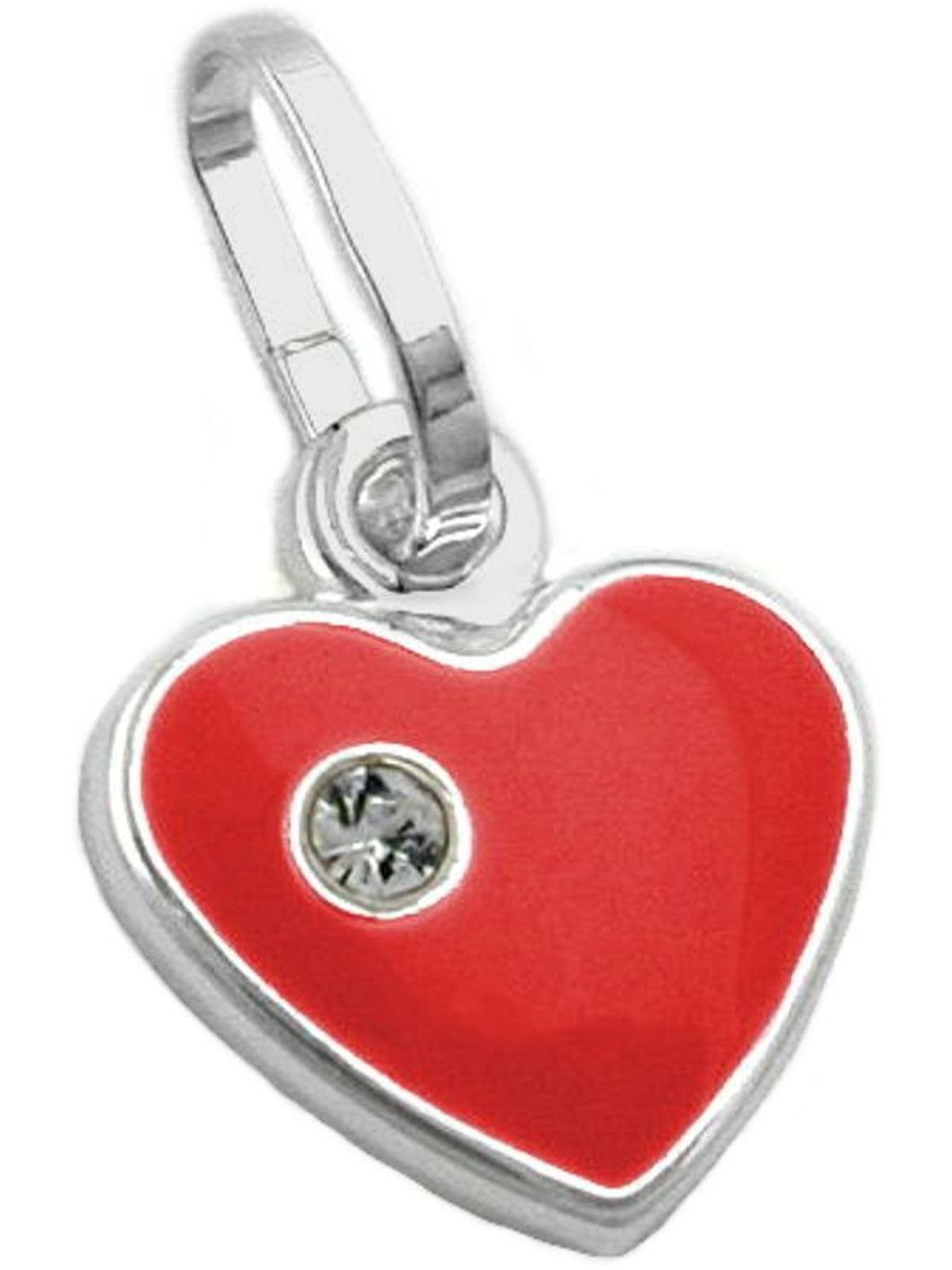 Gallay Herzanhänger 9mm Herz rot lackiert mit Glasstein Silber 925 (Anhänger, 1-tlg)