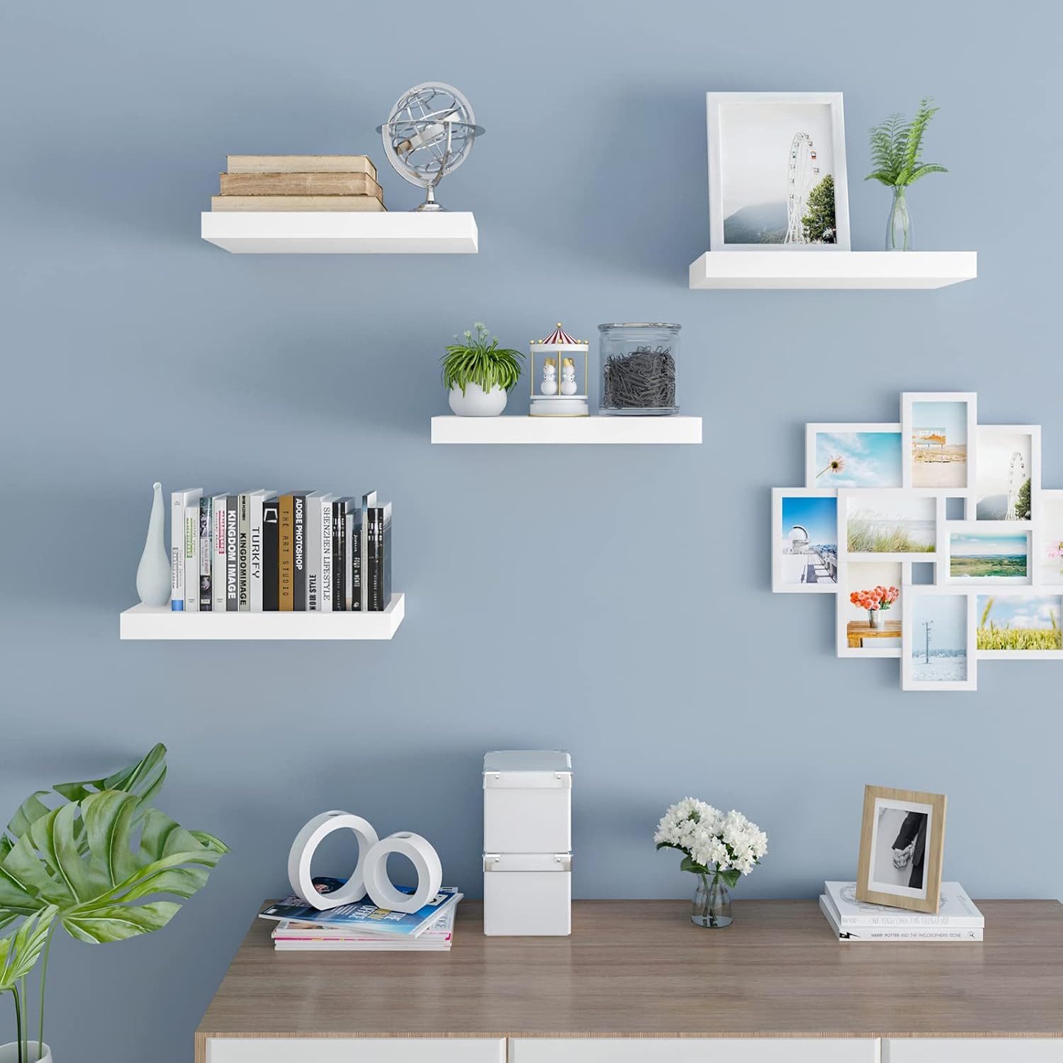 Woltu Wandregal, 4-tlg., Schweberegal für Deko Wandablagen aus MDF Holz