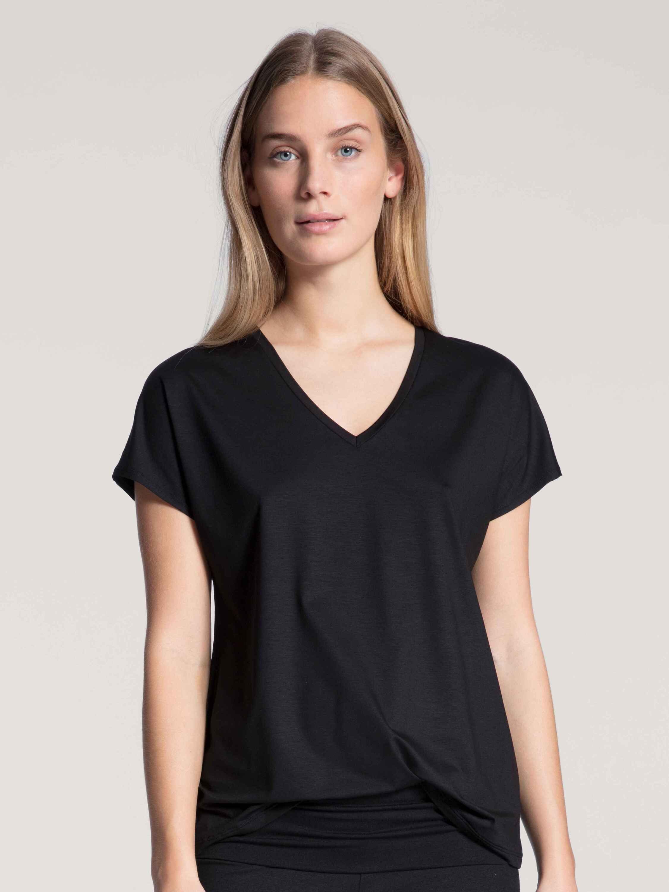 Kurzarm-Shirt, schwarz Kurzarmshirt CALIDA (1-tlg) V-Neck