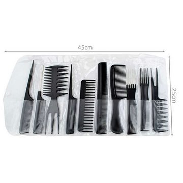 soulima Haarkamm Frisierkämme 10er Set, (Kamm-Set Friseur, 10 tlg., Transparente Tasche Professionell), Zubehör Schwarz