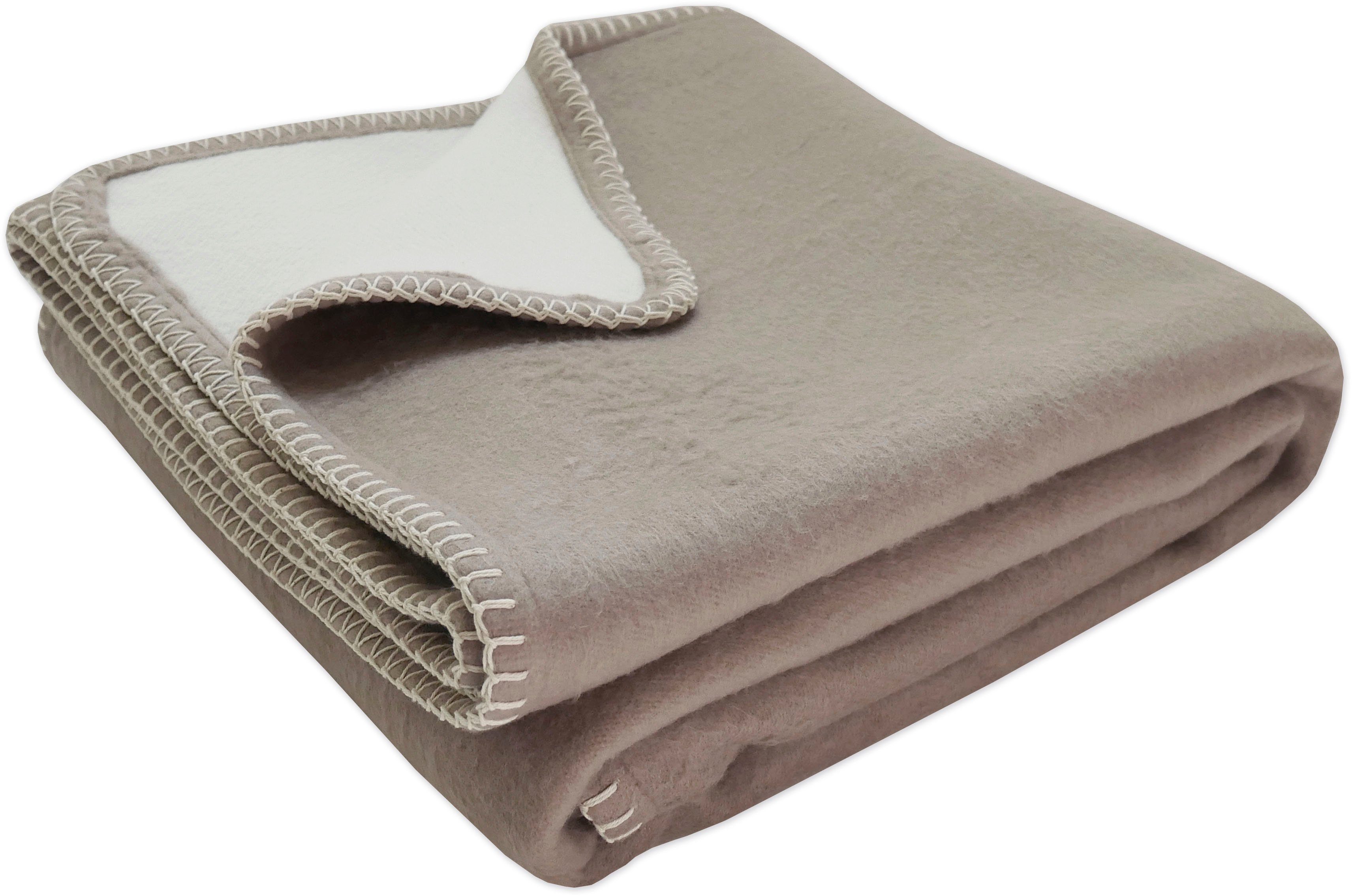 framsohn Flanell mit frottier, Doubleface, Bio Wohndecke Ziernaht Wohndecke Beige