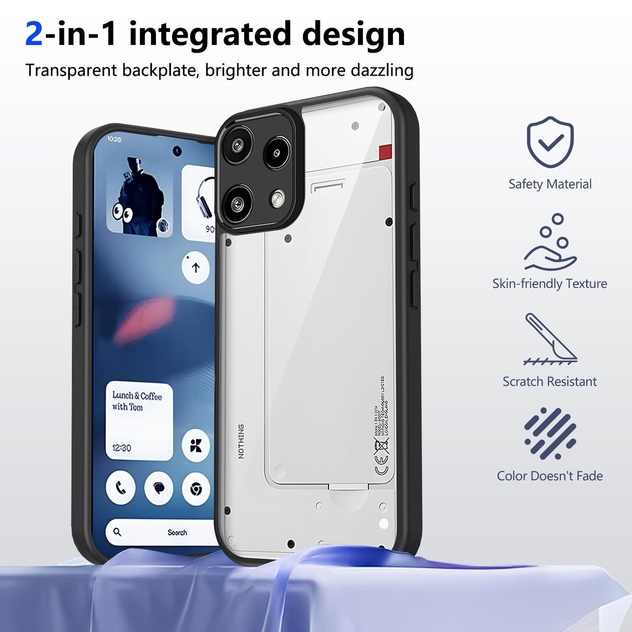 Wigento Handyhülle für Nothing Phone 3a Lite Matte Kunststoff Soft Touch Schwarz, Matte Oberfläche, Soft Touch Gefühl – Bild 2 von 5