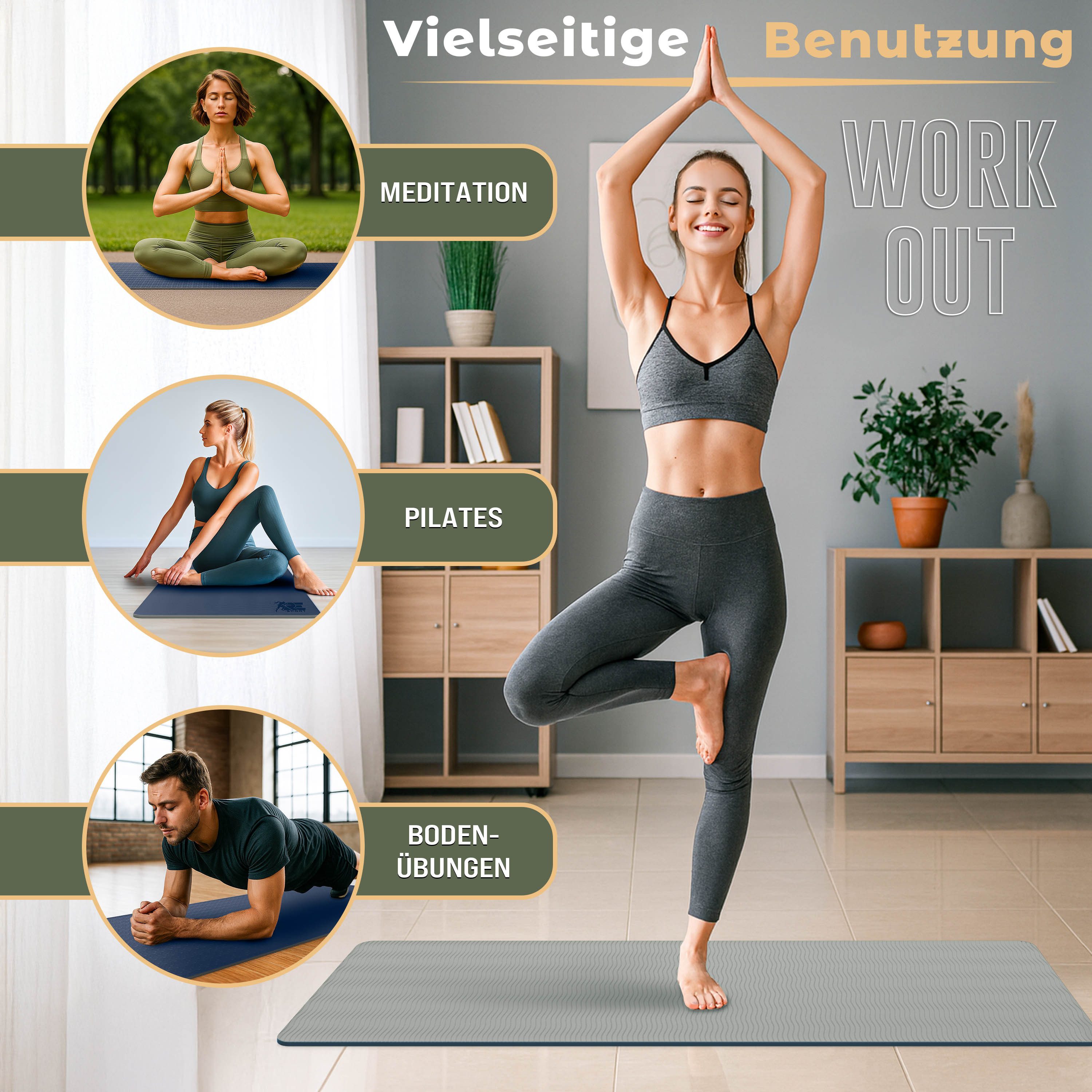 RE:SPORT Gymnastikmatte 183 x 61 x 0,6 cm mit Tragetasche Yogamatte TPE Fitnessmatte (rutschfest), Trainingsmatte mit Tragegurt Fitness Gymnastik Pilates Workou – Bild 5 von 5
