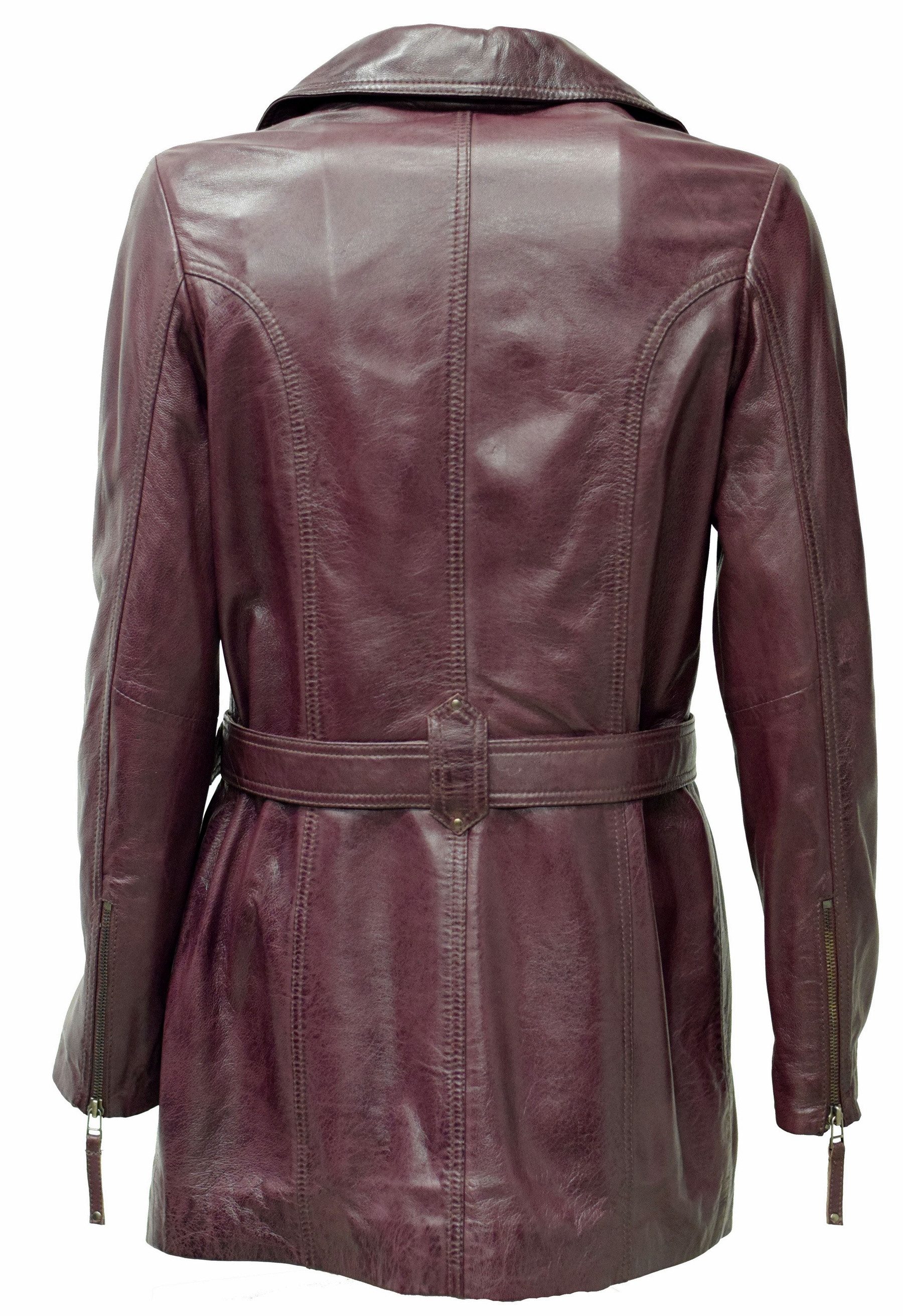 Zimmert Leather Ledermantel Kaja weiches Lammnappa Washed Bordo Rot, Cognac, Schwarz, Reverskragen