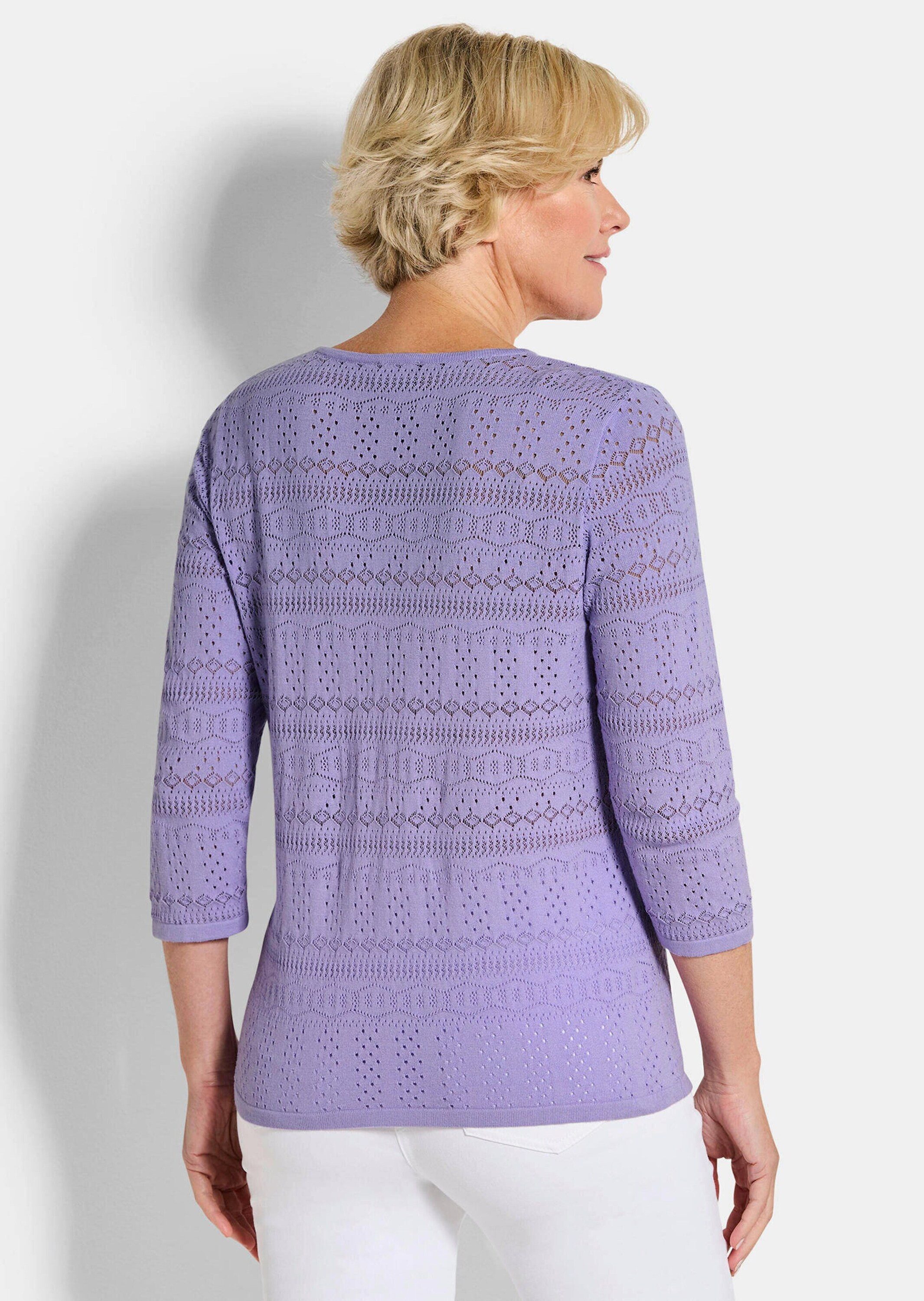 GOLDNER Strickpullover Sommerpullover mit V-Ausschnitt Baumwollpullover mit Ajourmuster, V-Ausschnitt und 3/4-Ärmeln