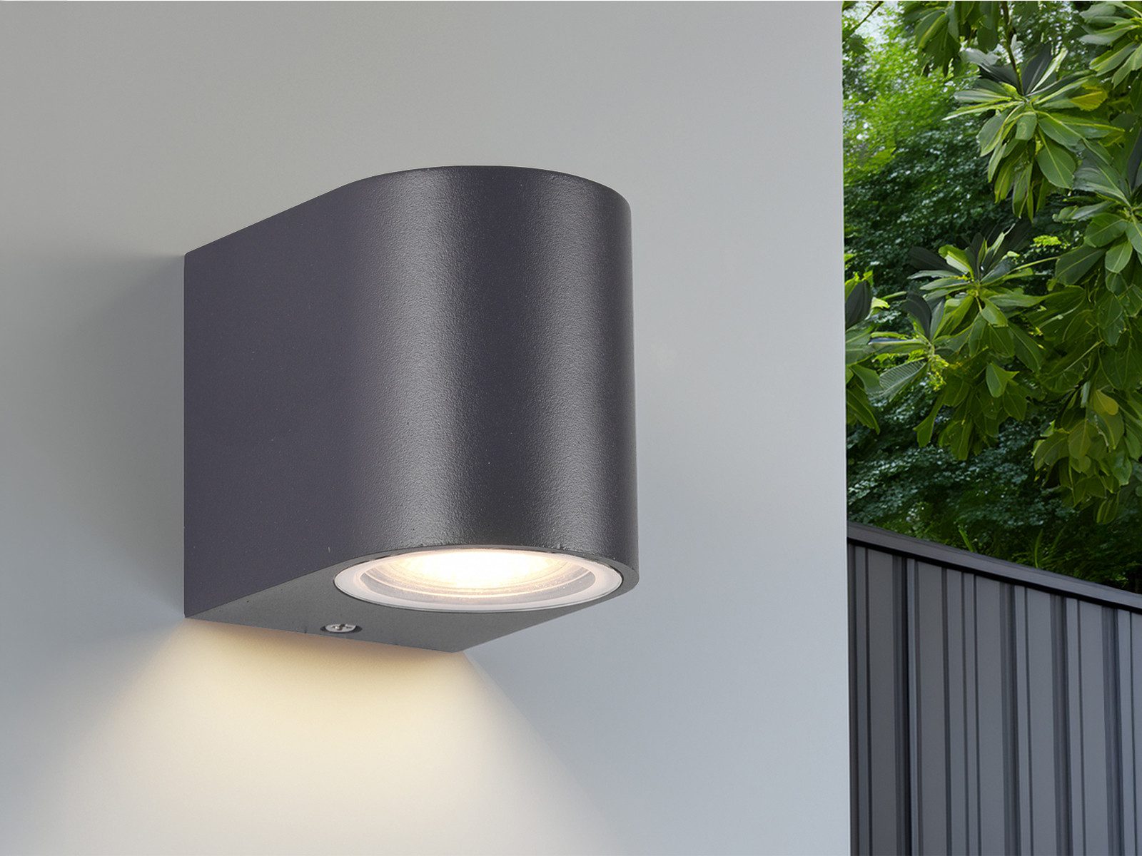 meineWunschleuchte Außen-Wandleuchte Downlight Aluminium Anthrazit, Höhe 8cm, ohne Leuchtmittel, Fassadenbeleuchtung Hauswand, Außenleuchten indirekte Wand-Beleuchtung
