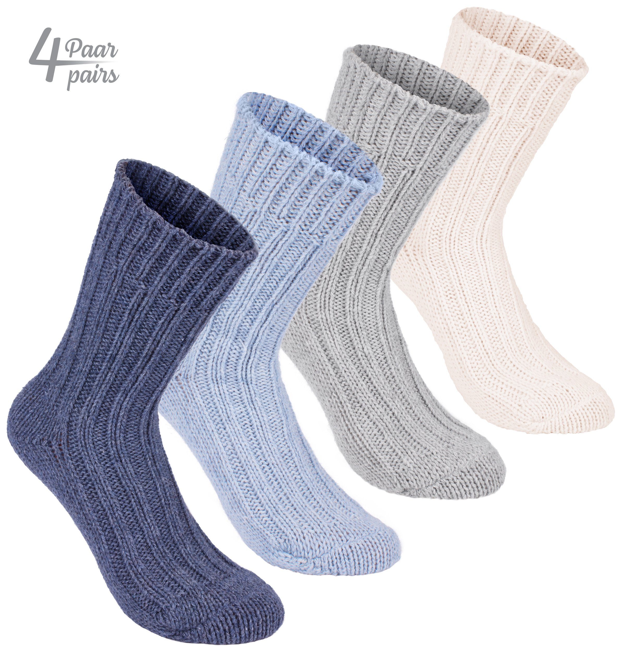 BRUBAKER Kuschelsocken warme dicke Alpaka Socken (Set, 4-Paar, mit Alpakawolle) Wintersocken für Damen und Herren
