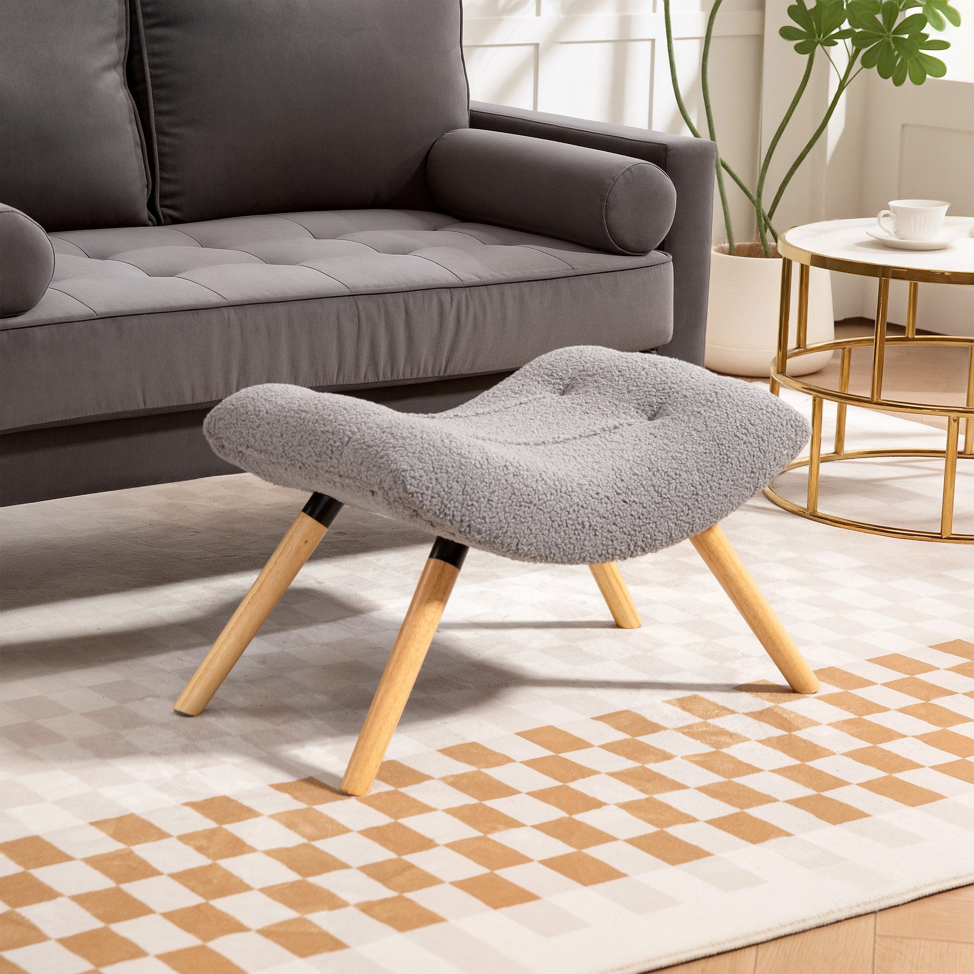 Fußhocker Hocker mit weichem Sitzkissen mit Berberfleece-Stoff Ottoman