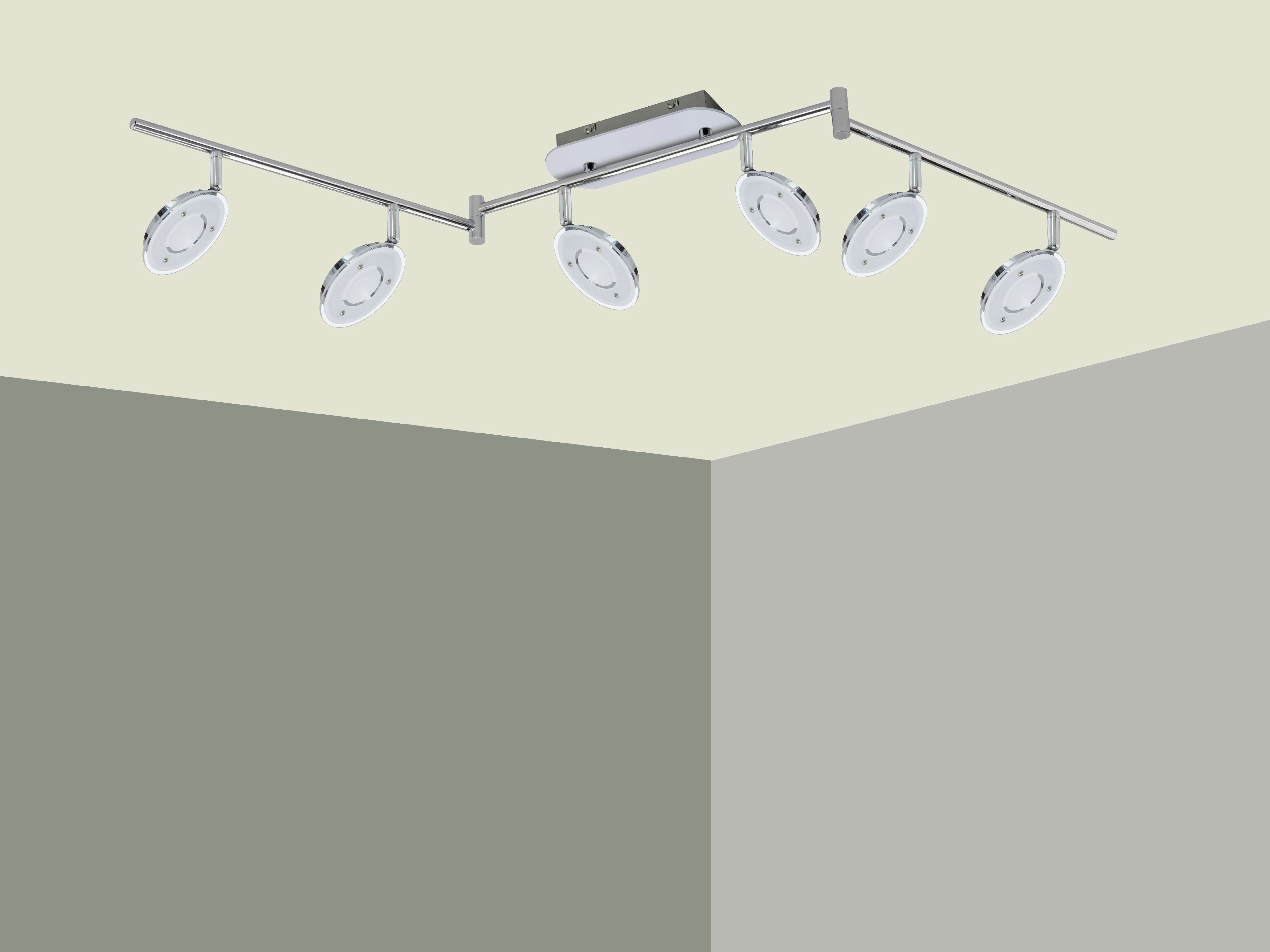TRANGO LED Deckenstrahler, 6-flammig Wohnzimmer Deckenstrahler I I Watt drehbar Deckenlampe Deckenleuchte, in LED 2002-068 Chrom-Optik Schlafzimmer-Leuchte Modul inkl. I 5 LED und 6x Lampe *OLI* schwenkbar