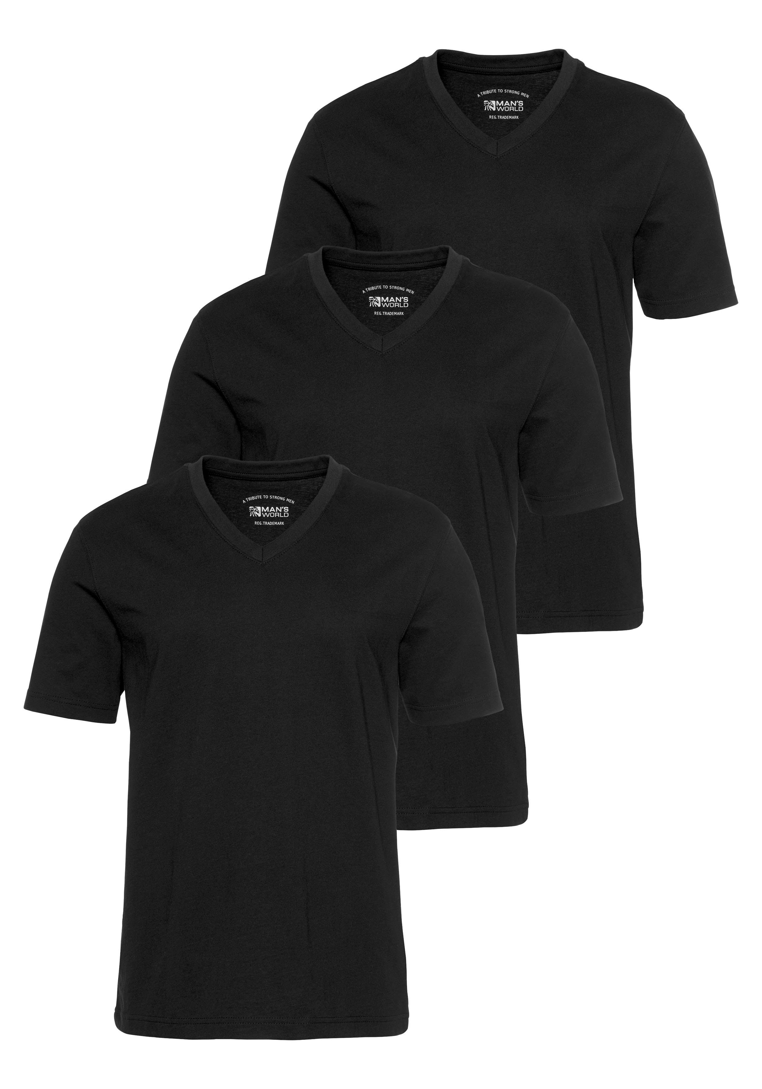 Man's World V-Shirt (Packung, 3-tlg., 3er-Pack) perfekt als Unterzieh T-shirt schwarz