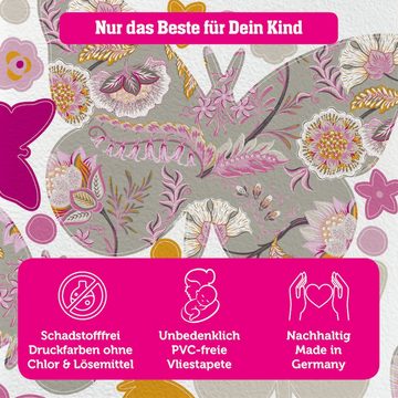 anna wand Wandsticker Blumen & Schmetterlinge Beige/Rosa/Orange (2 DIN A3 Bögen, 44 Wandtattoos aus Vliestapete), Hergestellt in Deutschland