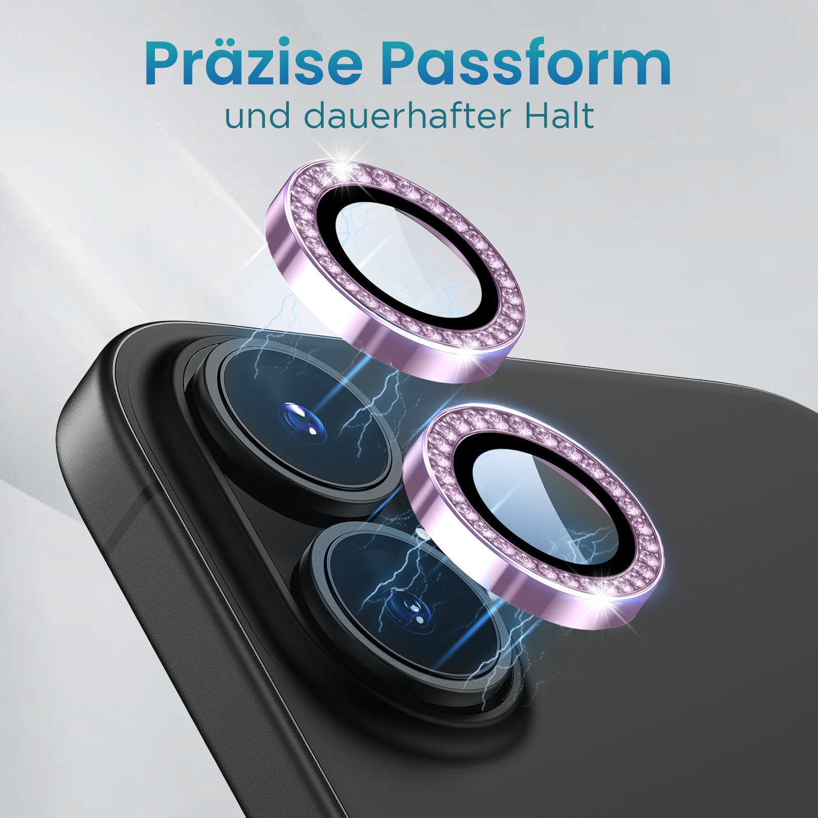 Tec-Expert Kameraschutzglas 9H Kameraglas Set Helles Violett mit Schmuckstein für Apple iPhone 17 für Apple iPhone 17, Linsenschutzglas Set, 1 Stück, Kameraschu – Bild 2 von 5