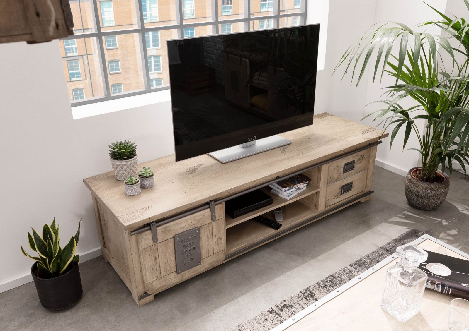 Massivmoebel24 TV-Board (TV-Board Mango 180x55x50 whitewash günstig online kaufen