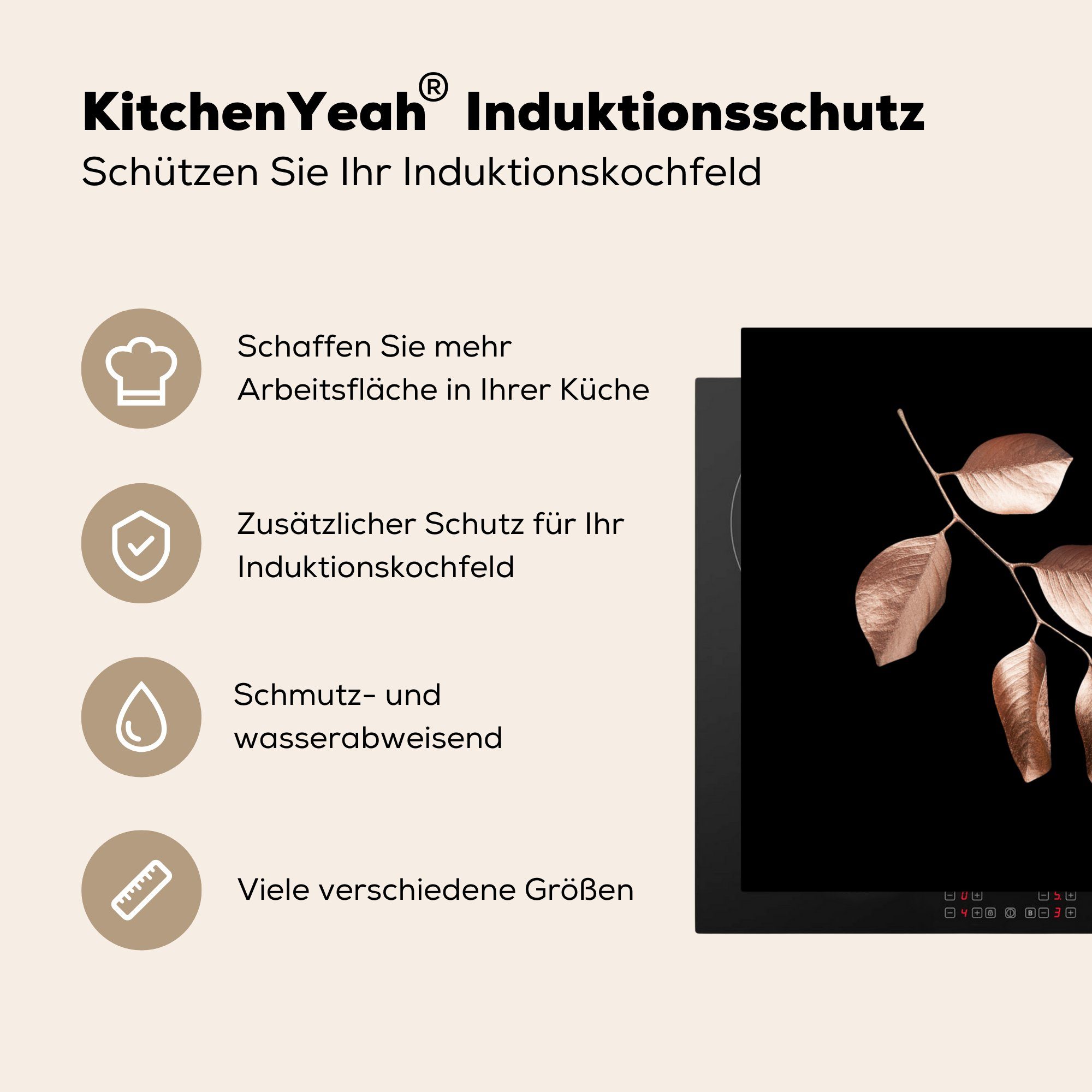 (1 Arbeitsplatte MuchoWow Herdblende-/Abdeckplatte Rosa küche Gold, 78x78 Blatt - Ceranfeldabdeckung, - cm, für Vinyl, tlg),