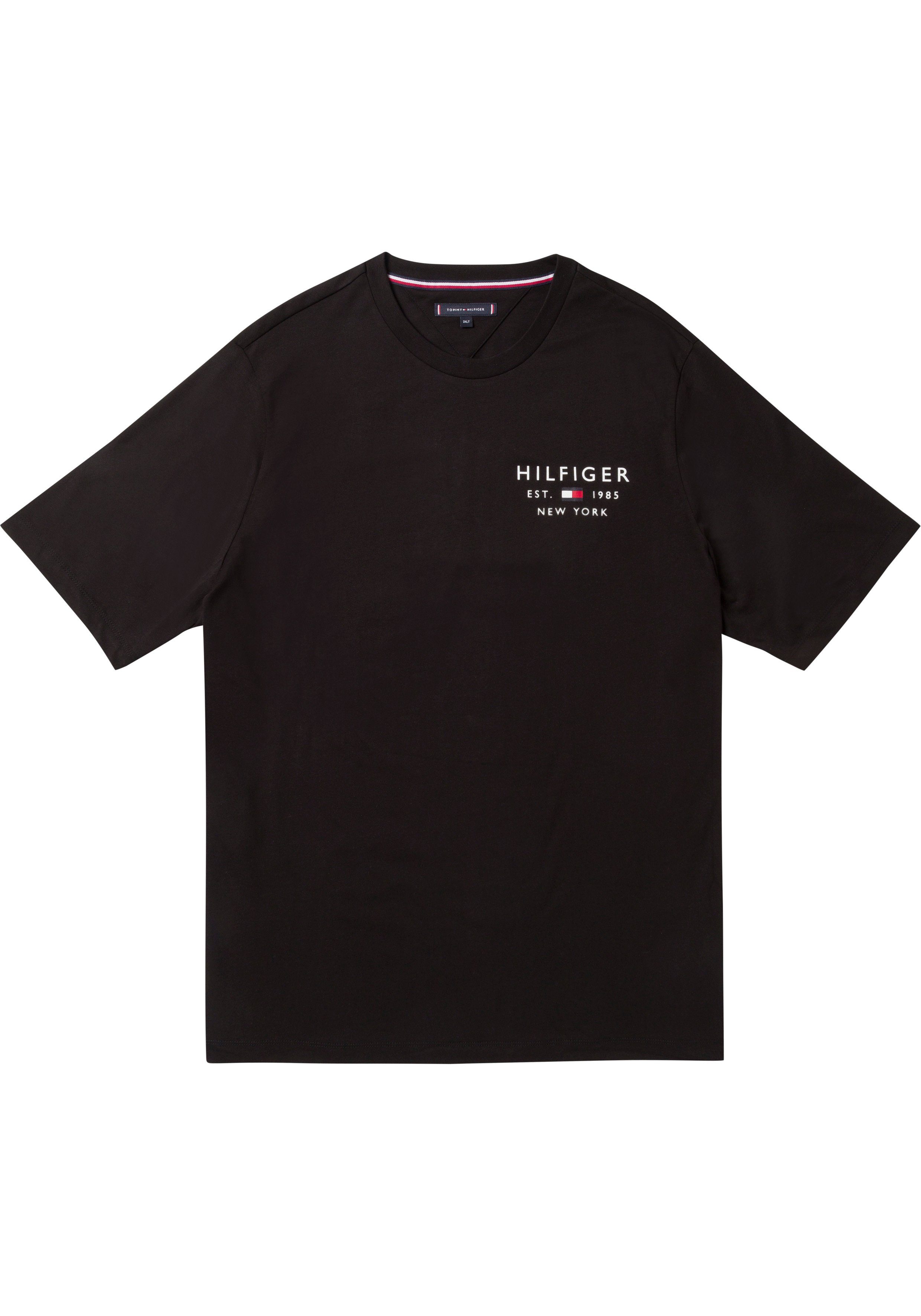 Tommy Hilfiger schwarz innen Hilfiger Tall Big T-Shirt mit & Ausschnitt am Tommy (1-tlg) Markenstreifen