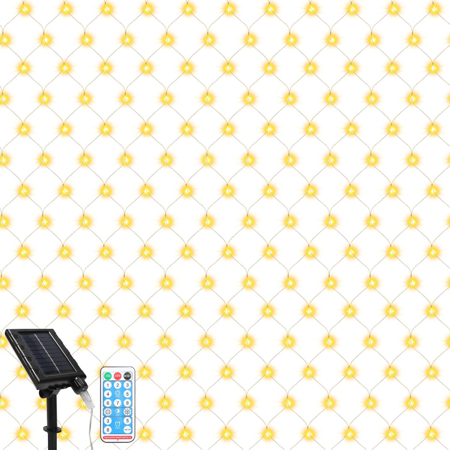 Clanmacy LED-Lichternetz Solar Lichternetz Lichterkette 8 Beleuchtungsmodi IP44 Weihnachten