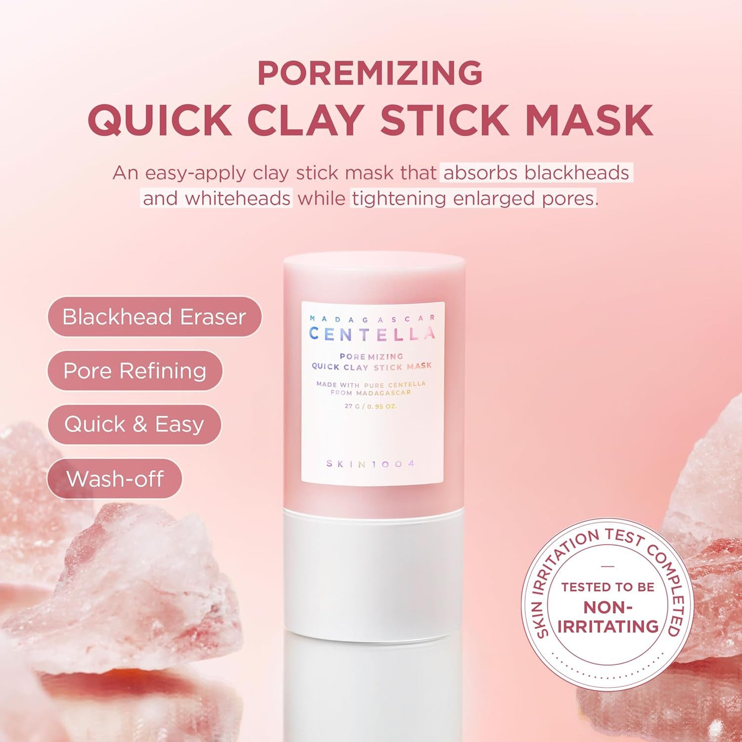 SKIN1004 Gesichtsmaske Madagascar Centella Poremizing Quick Clay Stick 27 g Tonerde-Maske im Stick-Format mit Centella Asiatica und, Aloe Vera für Gesicht und T-Zone